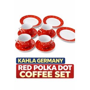Kahla Germany Red White Polka Dot 12 Pc Coffee Set Cups Saucers Bowls